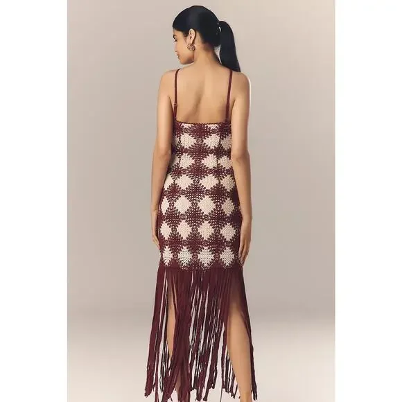 New Anthropologie Saylor Dragana Halter Crochet Fringe Midi Dress $286 XS - Picture 4 of 5